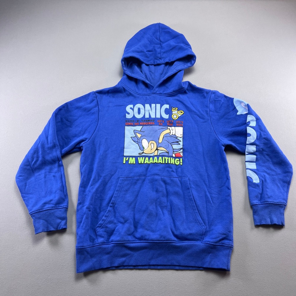 Sonic The Hedgehog Hoodie Boys Large 10-12 I'm Waaaaiting Graphic Fleece Lined
